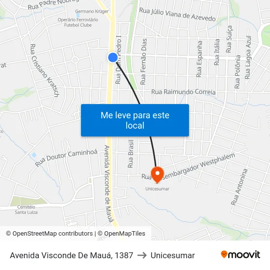 Avenida Visconde De Mauá, 1387 to Unicesumar map