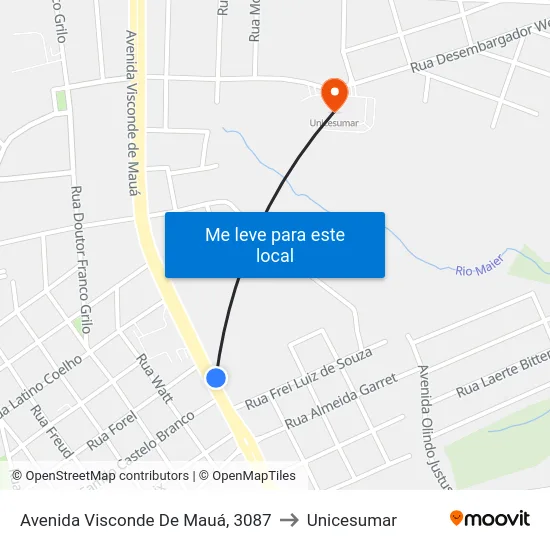 Avenida Visconde De Mauá, 3087 to Unicesumar map