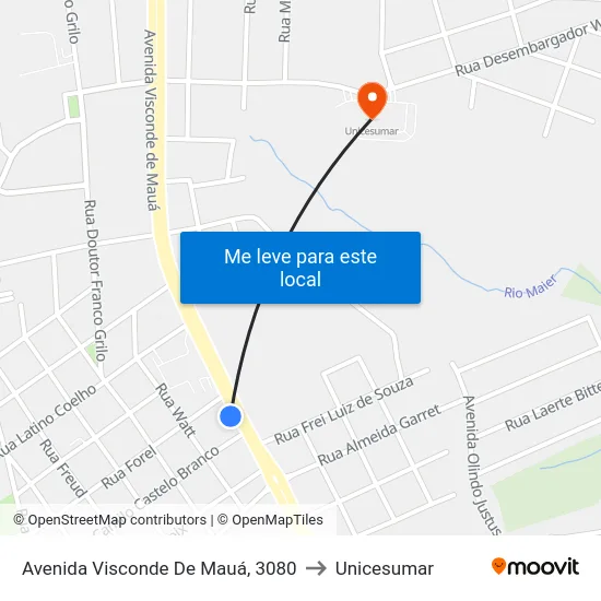 Avenida Visconde De Mauá, 3080 to Unicesumar map