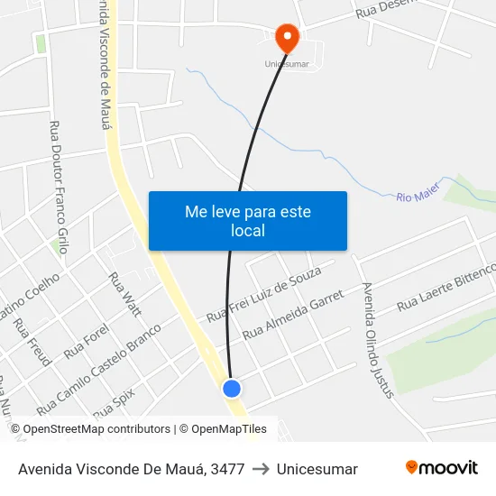 Avenida Visconde De Mauá, 3477 to Unicesumar map