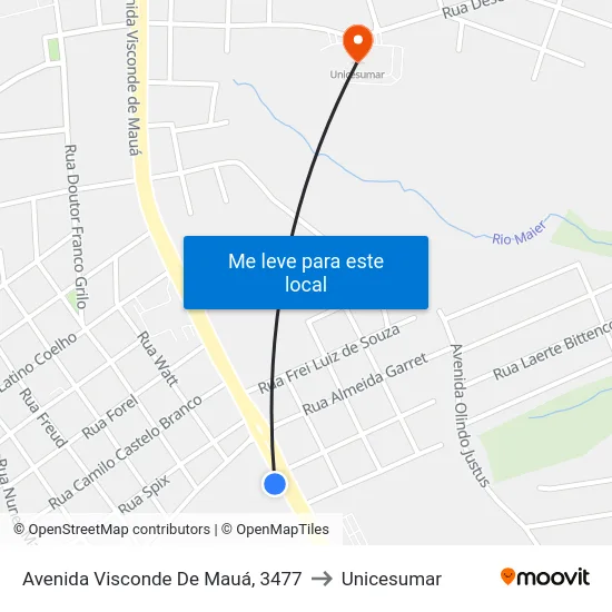 Avenida Visconde De Mauá, 3477 to Unicesumar map