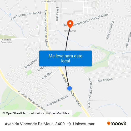 Avenida Visconde De Mauá, 3400 to Unicesumar map