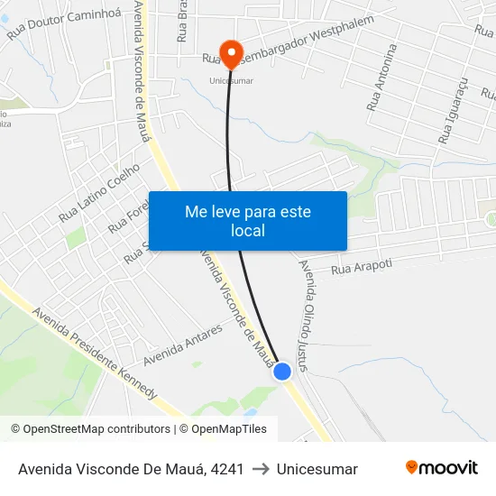 Avenida Visconde De Mauá, 4241 to Unicesumar map