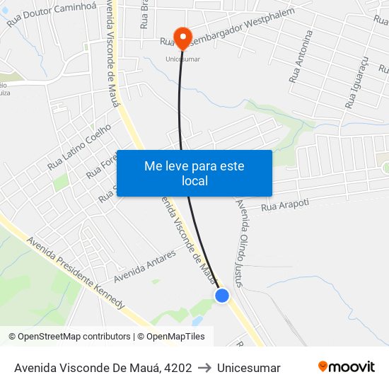 Avenida Visconde De Mauá, 4202 to Unicesumar map