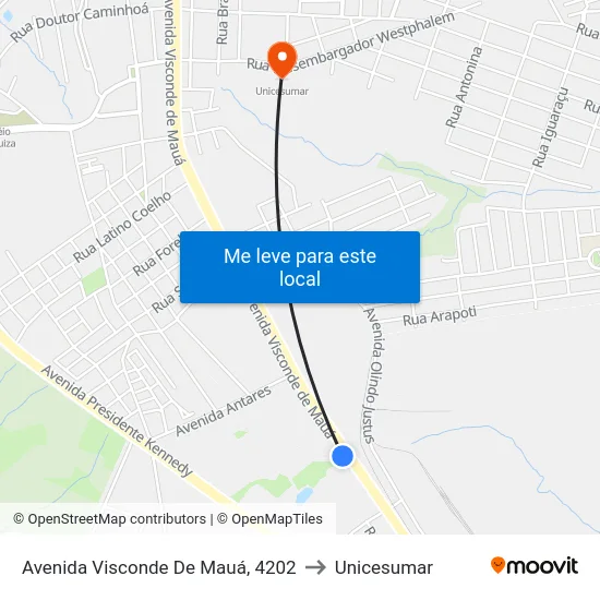 Avenida Visconde De Mauá, 4202 to Unicesumar map