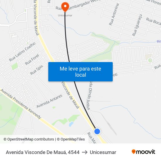 Avenida Visconde De Mauá, 4544 to Unicesumar map