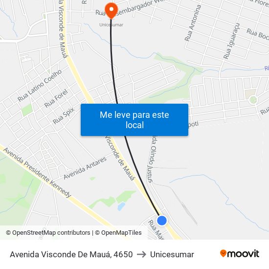 Avenida Visconde De Mauá, 4650 to Unicesumar map