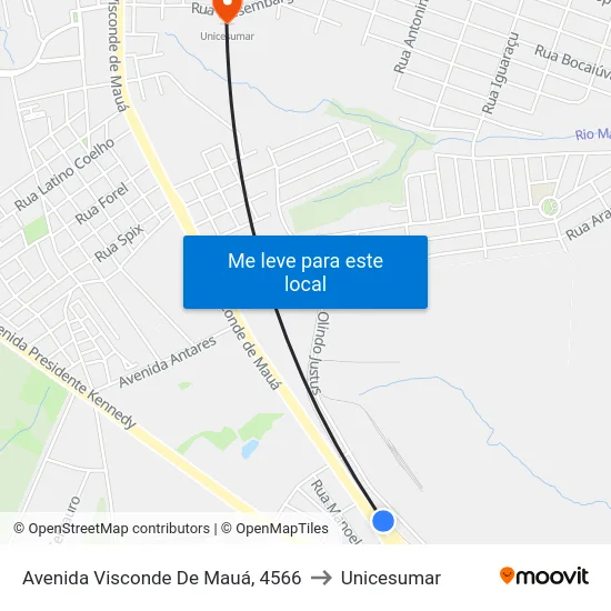 Avenida Visconde De Mauá, 4566 to Unicesumar map
