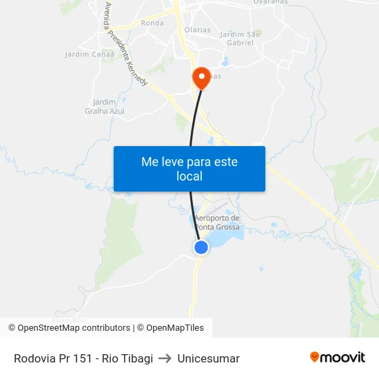Rodovia Pr 151 - Rio Tibagi to Unicesumar map
