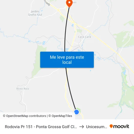 Rodovia Pr 151 - Ponta Grossa Golf Club to Unicesumar map