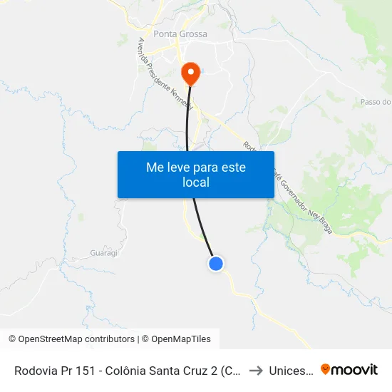 Rodovia Pr 151 - Colônia Santa Cruz 2 (Colônia Dos Russos) to Unicesumar map