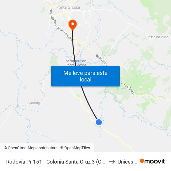 Rodovia Pr 151 - Colônia Santa Cruz 3 (Colônia Dos Russos) to Unicesumar map