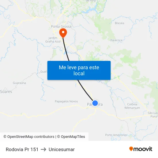 Rodovia Pr 151 to Unicesumar map