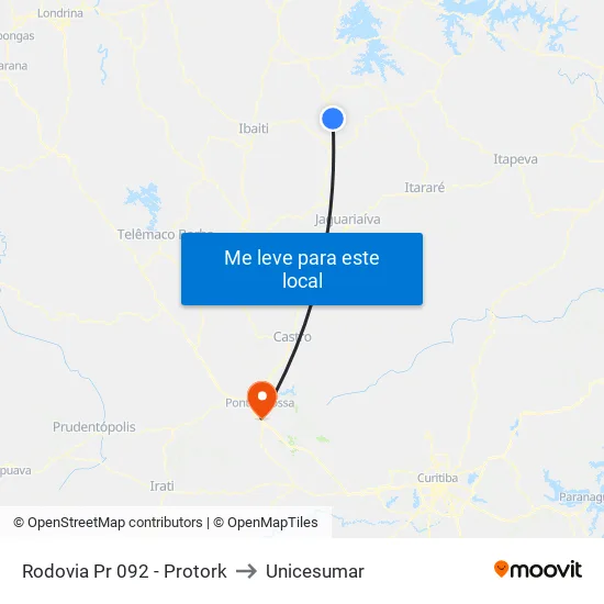 Rodovia Pr 092 - Protork to Unicesumar map
