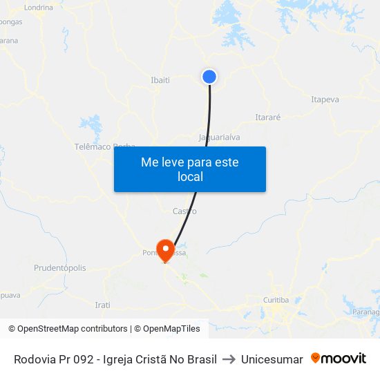Rodovia Pr 092 - Igreja Cristã No Brasil to Unicesumar map