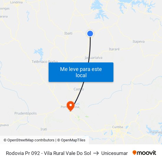 Rodovia Pr 092 - Vila Rural Vale Do Sol to Unicesumar map