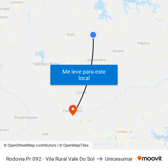 Rodovia Pr 092 - Vila Rural Vale Do Sol to Unicesumar map