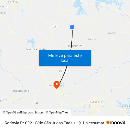 Rodovia Pr 092 - Sítio São Judas Tadeu to Unicesumar map