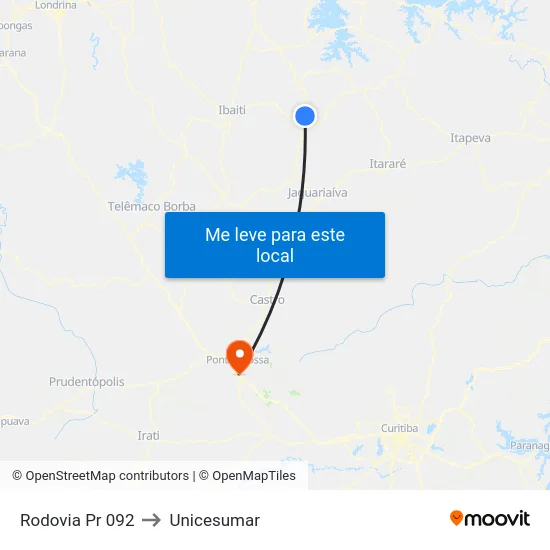 Rodovia Pr 092 to Unicesumar map
