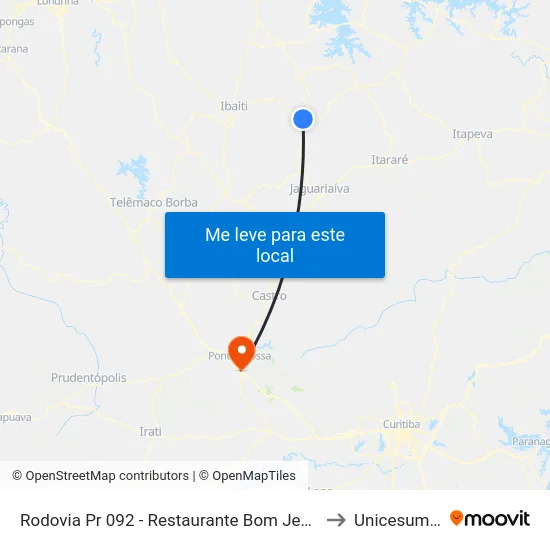 Rodovia Pr 092 - Restaurante Bom Jesus to Unicesumar map