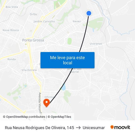 Rua Neusa Rodrigues De Oliveira, 145 to Unicesumar map