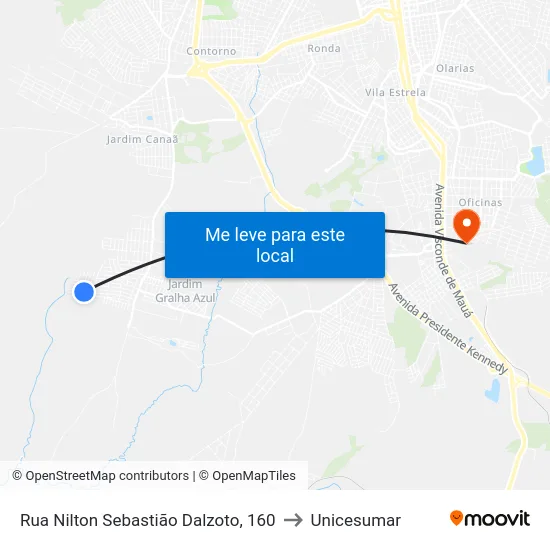 Rua Nilton Sebastião Dalzoto, 160 to Unicesumar map