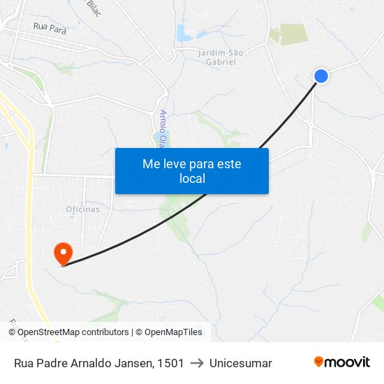 Rua Padre Arnaldo Jansen, 1501 to Unicesumar map