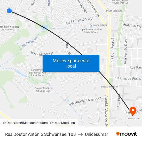 Rua Doutor Antônio Schwansee, 108 to Unicesumar map