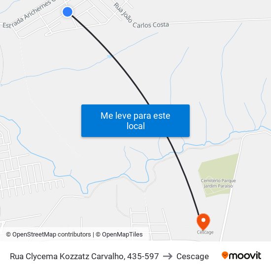 Rua Clycema Kozzatz Carvalho, 435-597 to Cescage map