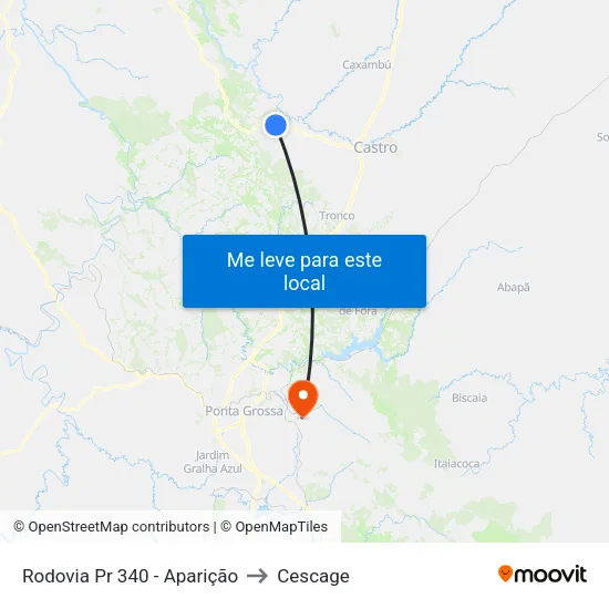 Rodovia Pr 340 - Aparição to Cescage map