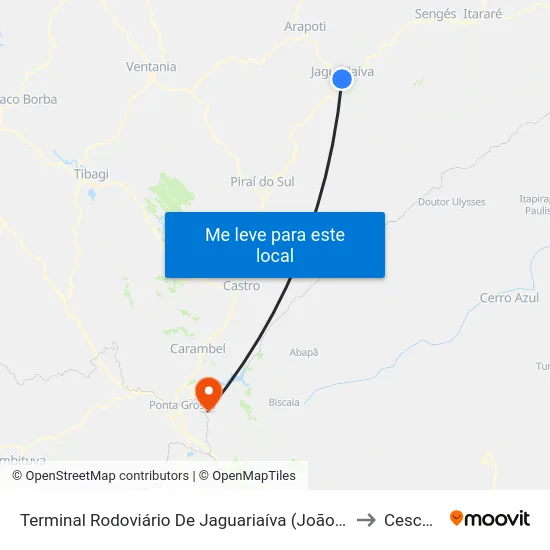 Terminal Rodoviário De Jaguariaíva (João Pessa) to Cescage map