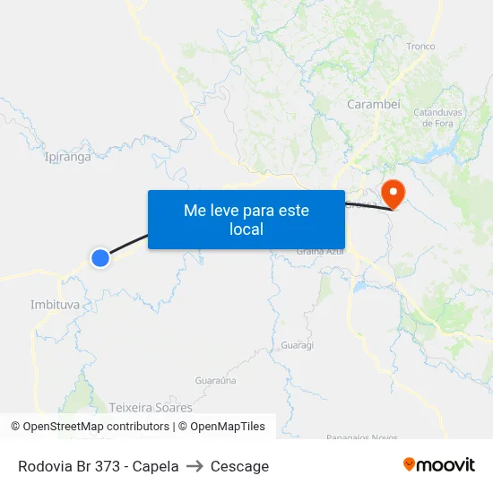 Rodovia Br 373 - Capela to Cescage map