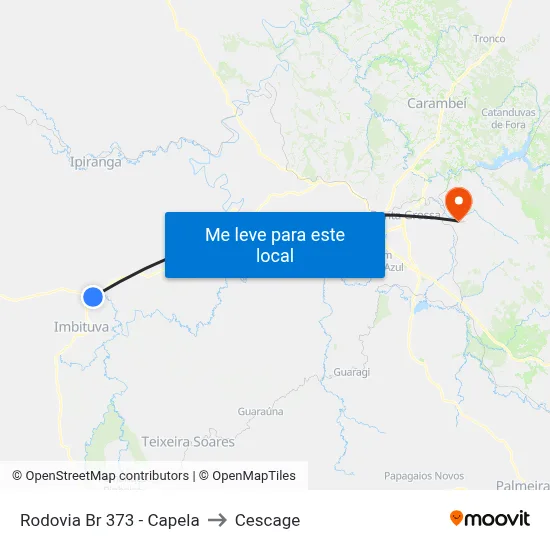 Rodovia Br 373 - Capela to Cescage map