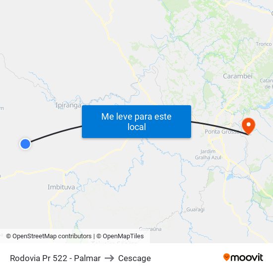 Rodovia Pr 522 - Palmar to Cescage map