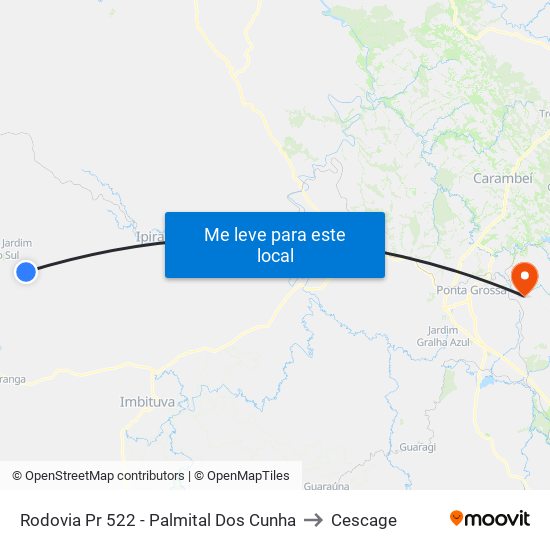 Rodovia Pr 522 - Palmital Dos Cunha to Cescage map