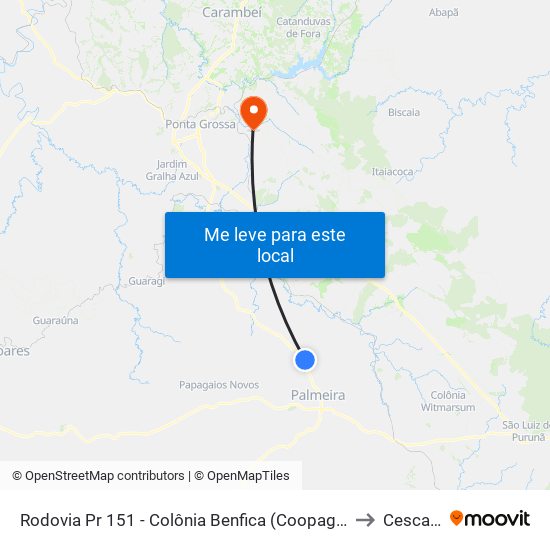 Rodovia Pr 151 - Colônia Benfica (Coopagricola) to Cescage map