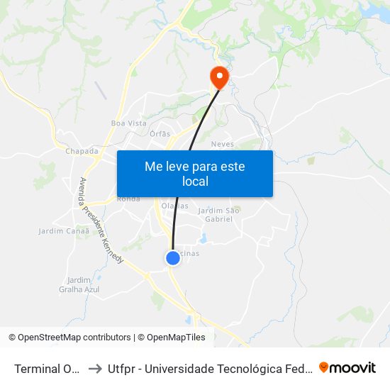 Terminal Oficinas to Utfpr - Universidade Tecnológica Federal Do Paraná map