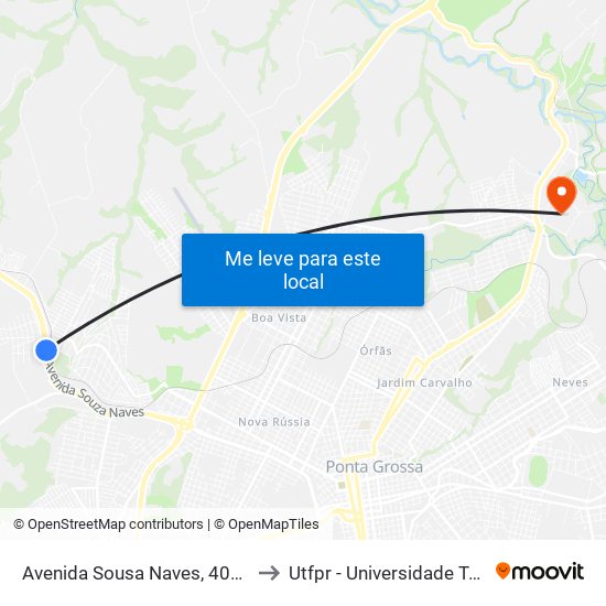 Avenida Sousa Naves, 4051 - Passarela Núcleo Santa Luzia to Utfpr - Universidade Tecnológica Federal Do Paraná map