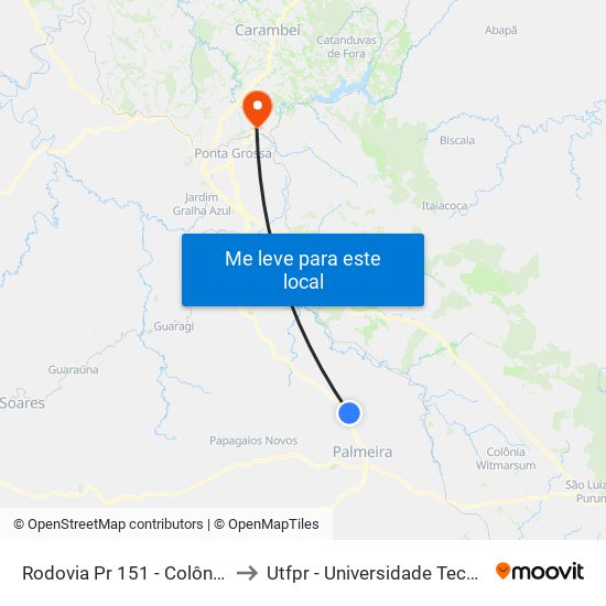 Rodovia Pr 151 - Colônia Benfica (Coopagricola) to Utfpr - Universidade Tecnológica Federal Do Paraná map