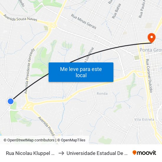 Rua Nicolau Kluppel Neto, 1563 to Universidade Estadual De Ponta Grossa map