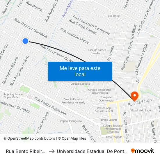 Rua Bento Ribeiro, 808 to Universidade Estadual De Ponta Grossa map