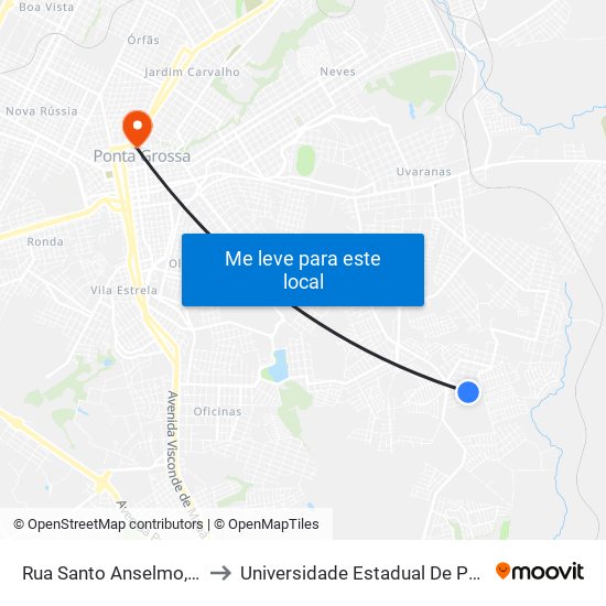 Rua Santo Anselmo, 349-495 to Universidade Estadual De Ponta Grossa map