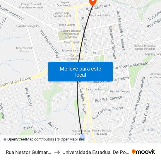 Rua Nestor Guimarães, 156 to Universidade Estadual De Ponta Grossa map