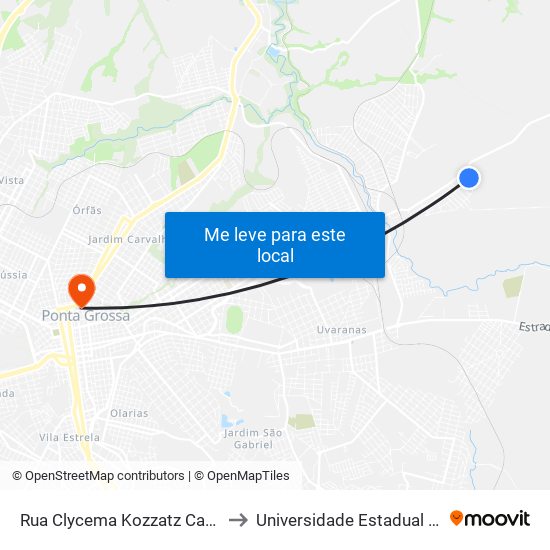 Rua Clycema Kozzatz Carvalho, 1206-1272 to Universidade Estadual De Ponta Grossa map