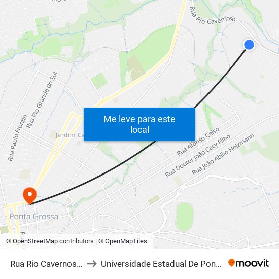 Rua Rio Cavernoso, 819 to Universidade Estadual De Ponta Grossa map