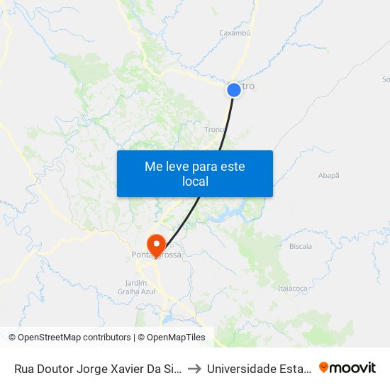 Rua Doutor Jorge Xavier Da Silva, 737 - Ponto De Integração 02 to Universidade Estadual De Ponta Grossa map