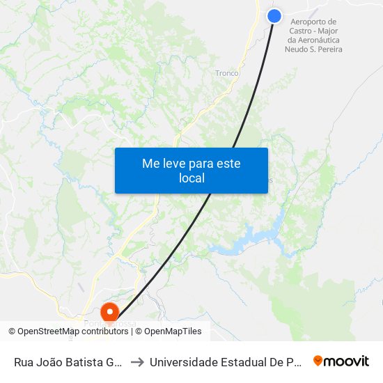 Rua João Batista Gonçalves to Universidade Estadual De Ponta Grossa map