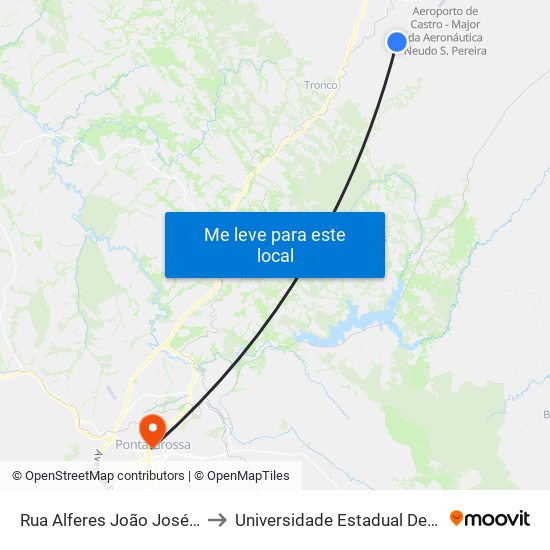 Rua Alferes João José Da Fonseca to Universidade Estadual De Ponta Grossa map