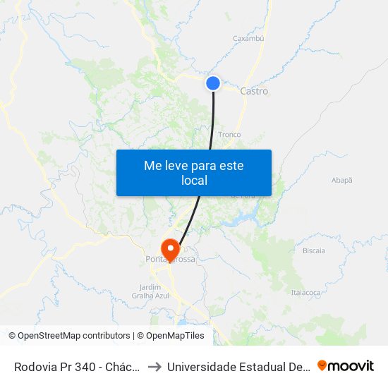 Rodovia Pr 340 - Chácara Gramado to Universidade Estadual De Ponta Grossa map