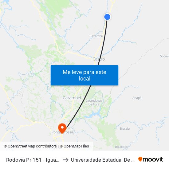 Rodovia Pr 151 - Iguaçu Celulose to Universidade Estadual De Ponta Grossa map